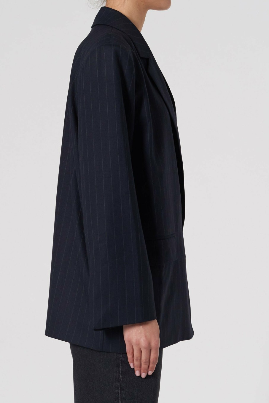 WOMENS Neuw Denim Jackets | Oversized Pinstripe Blazer - Navy