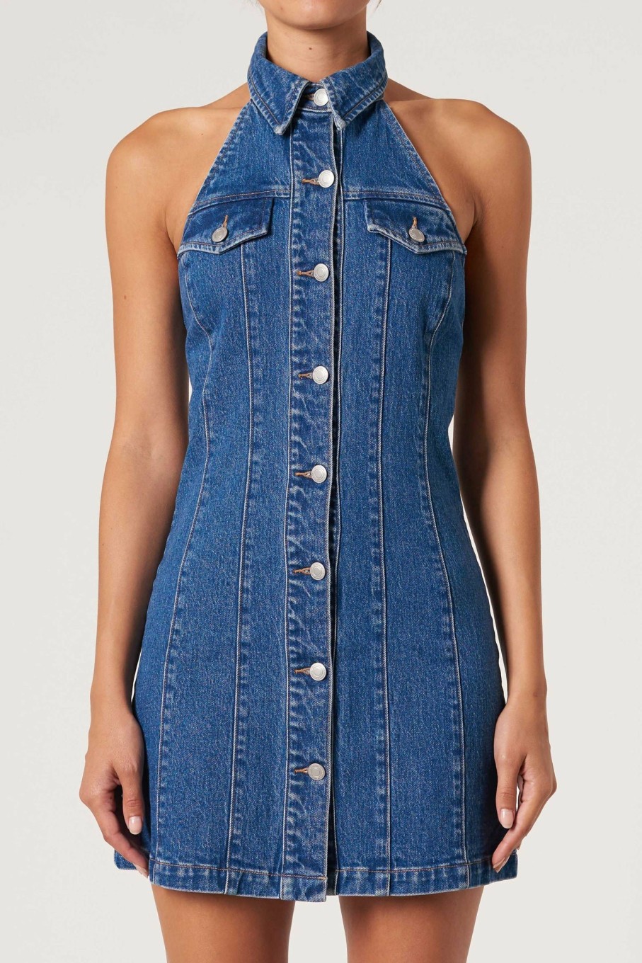 WOMENS Neuw Denim Dresses | Halter Dress - Royal Indigo